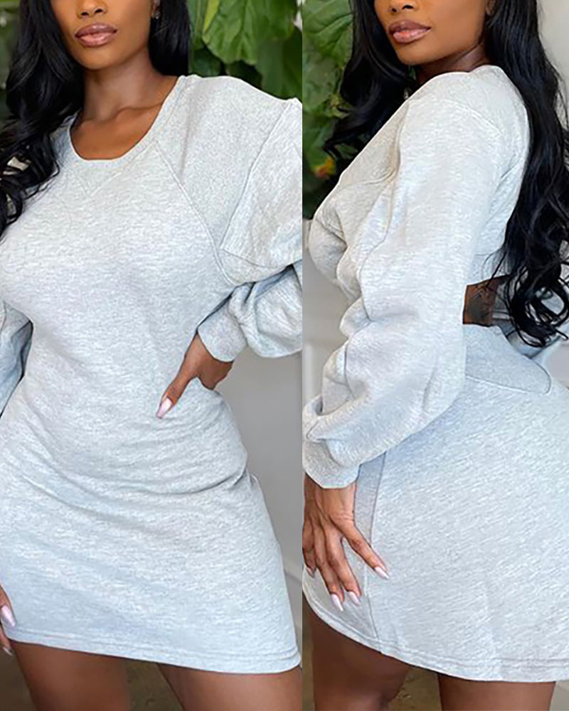 

Cutout Back Long Sleeve Sweatshirt Dress, Gray