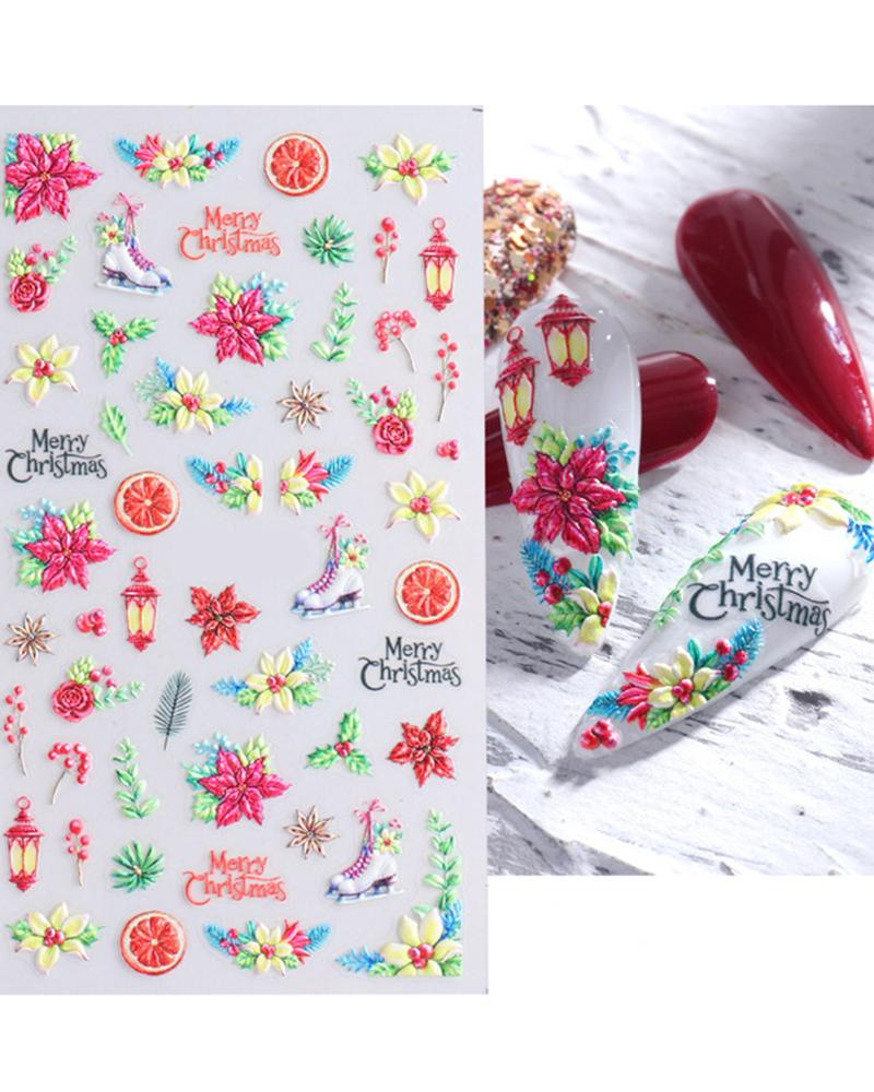

1 Sheet 5D Christmas Santa Snowflake Tree Gel Nail Art Stickers, Style6