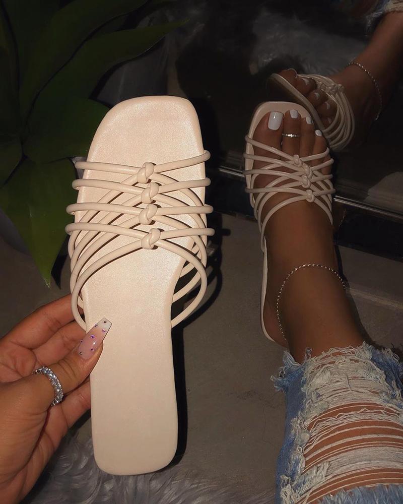 

Knotted Square Toe Slippers, Beige
