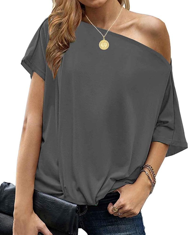 

Slash Neck Short Sleeve T-shirt, Dark grey