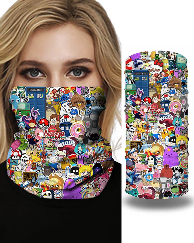 

Skull Girl Cartoon Animal Print Breathable Face Bandana Magic Scarf Headwrap Balaclava, Multicolor