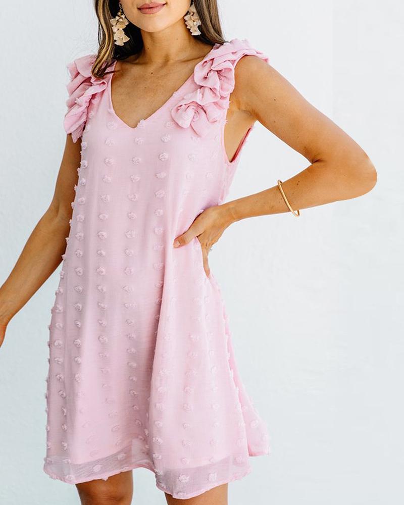 

Plain Sleeveless Ruffle Hem Dress, Pink
