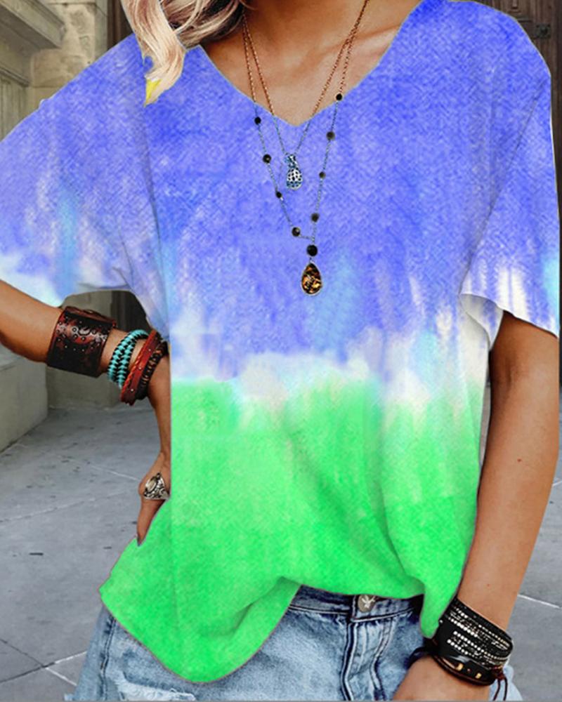 

Tie Dye Short Sleeve Loose T-shirts, Blue