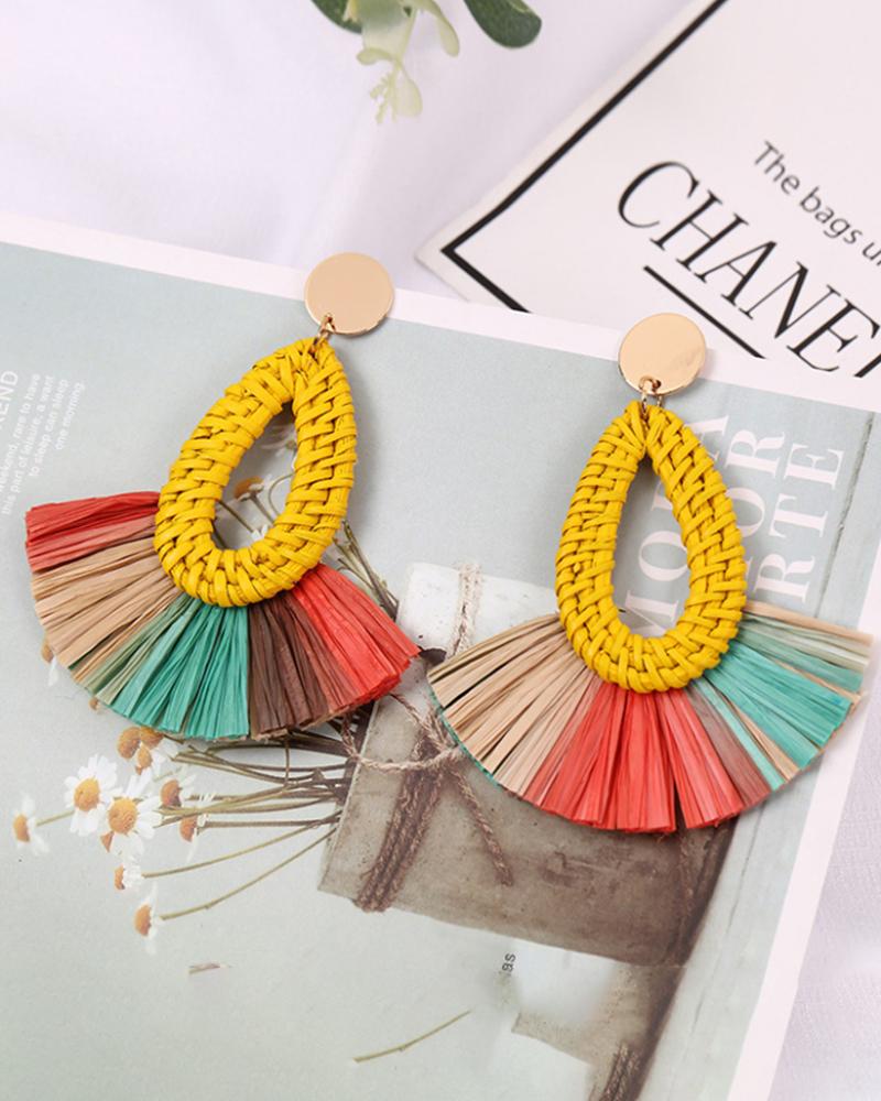 

1Pair Bohemian Tassel Waterdrop Braided Drop Earrings, Multicolor