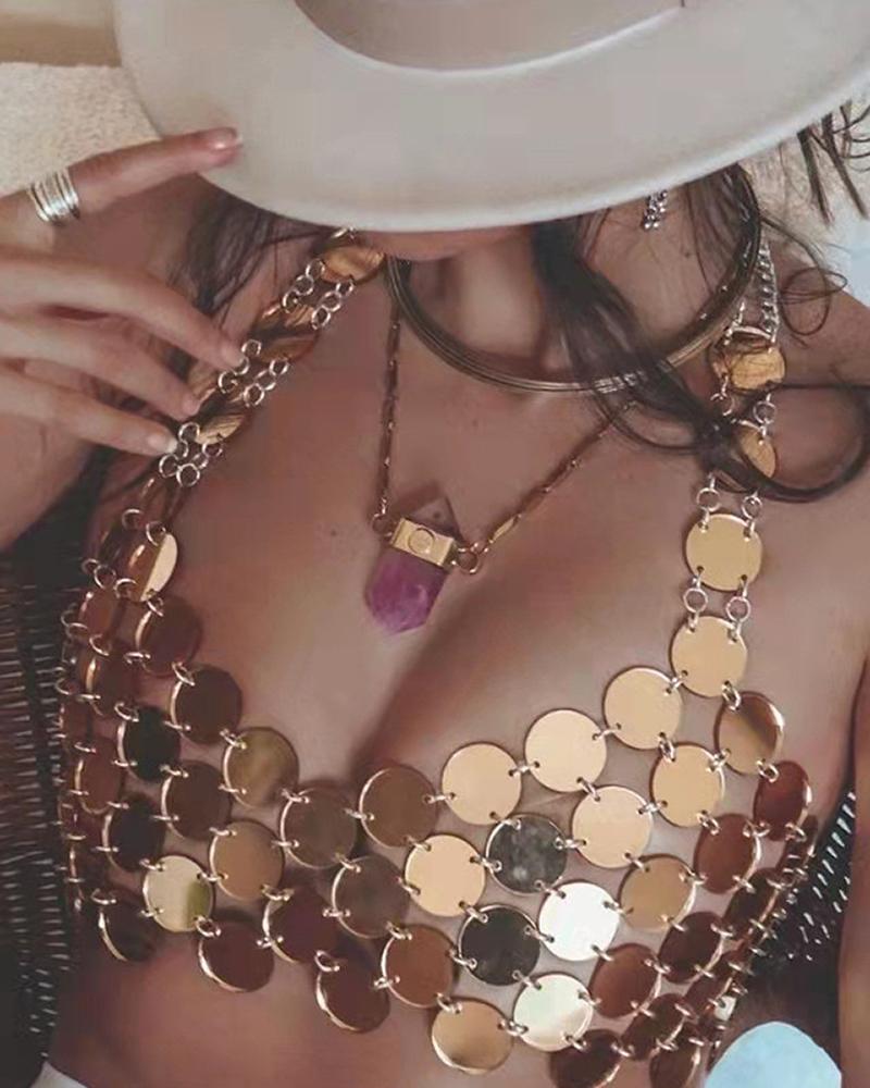 

Halter Sequin Bra Body Chain, Gold