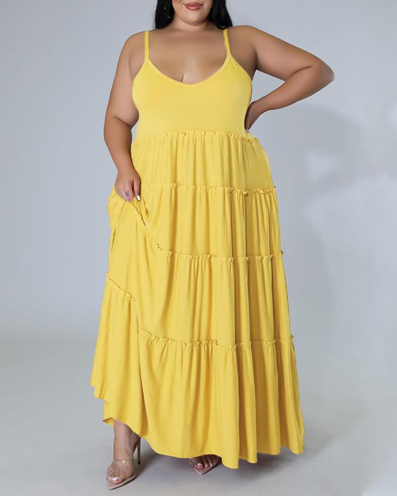 

Plus Size Frill Hem Spaghetti Strap Maxi Dress, Yellow