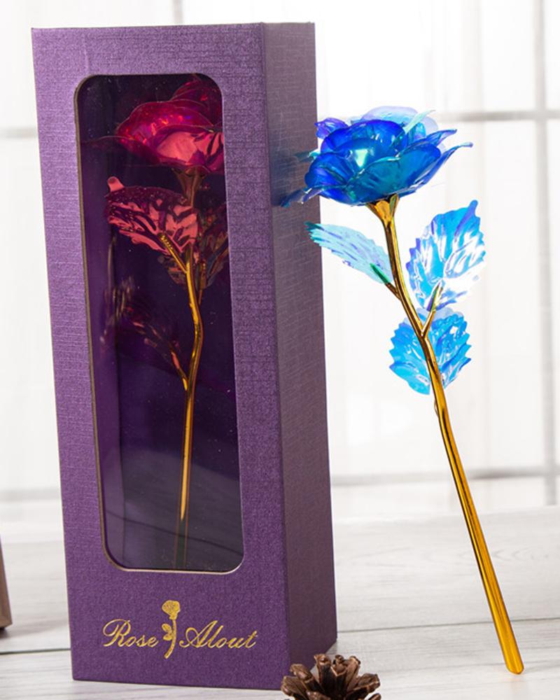 

1pc Mother's Day Girlfriend Wedding Guest Birthday Gift Golden Foil Flower Artificial Rose, Blue