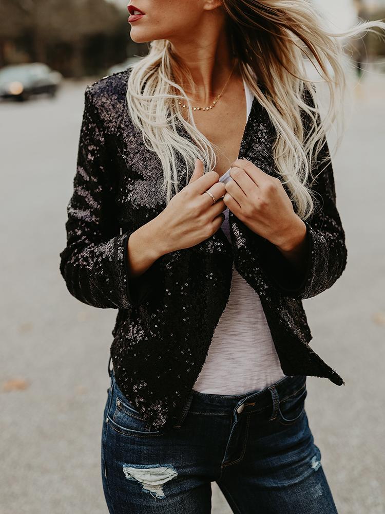 

Glittering Sequins Cardigans Jacket, Gold;black