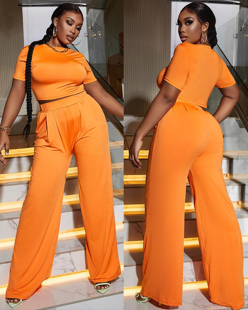 

Short Sleeve T-shirt & Tied Detail Pants Sets, Orange