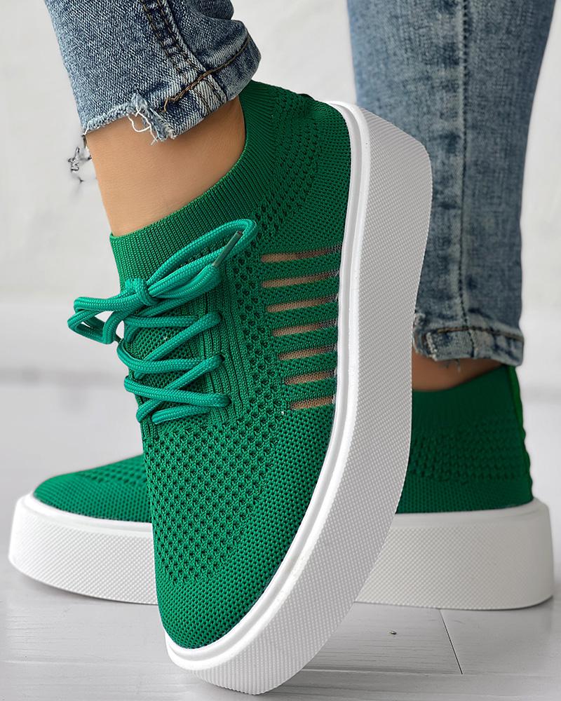 

Breathable Lace-up Platform Casual Sneakers, Green