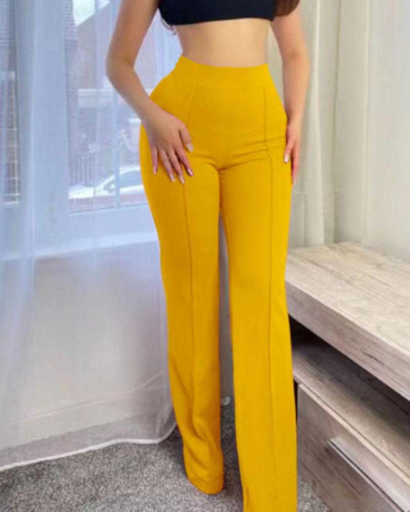 

High Waist Flared Work Pants, Yellow