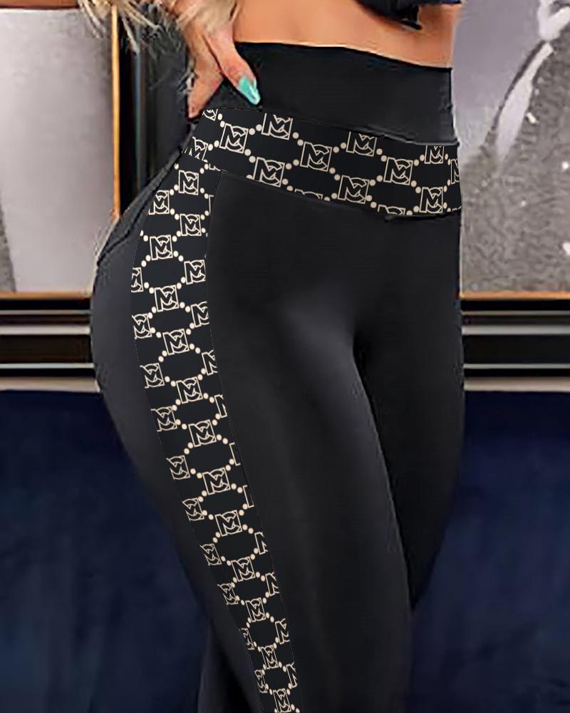 

ChicMe High Waist Letter Print Skinny Pants, Black