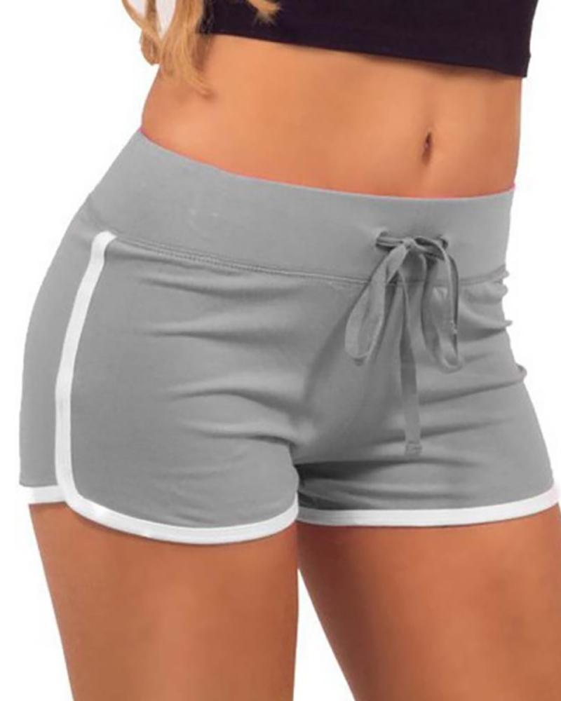 

Contrast Binding Eyelet Drawstring Yoga Shorts, Gray