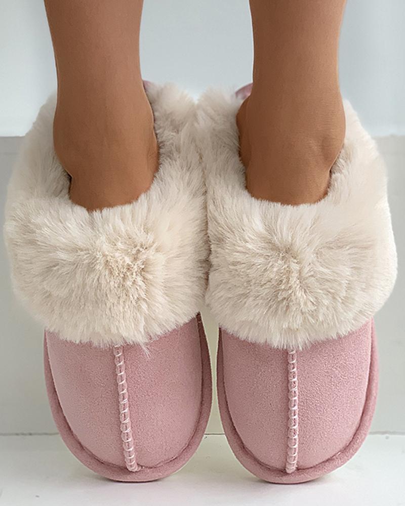

Stitch Detail Warm Slippers, Pink