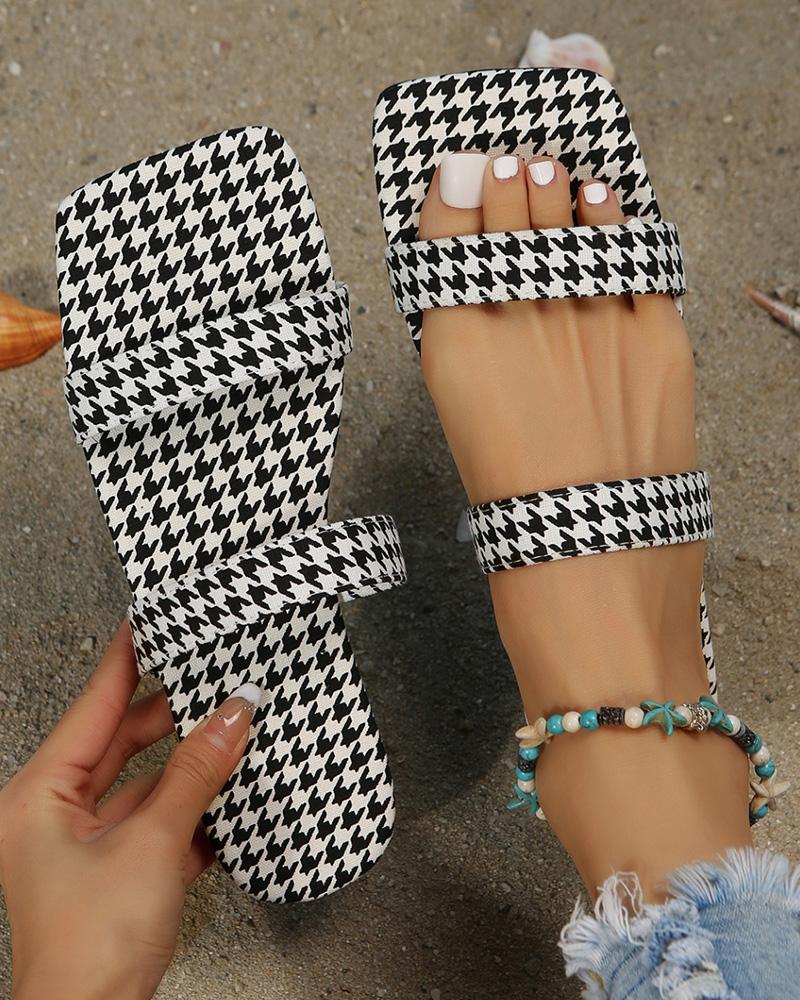 

Houndstooth Double Strap Square Toe Outdoor Slippers, Blackwhite
