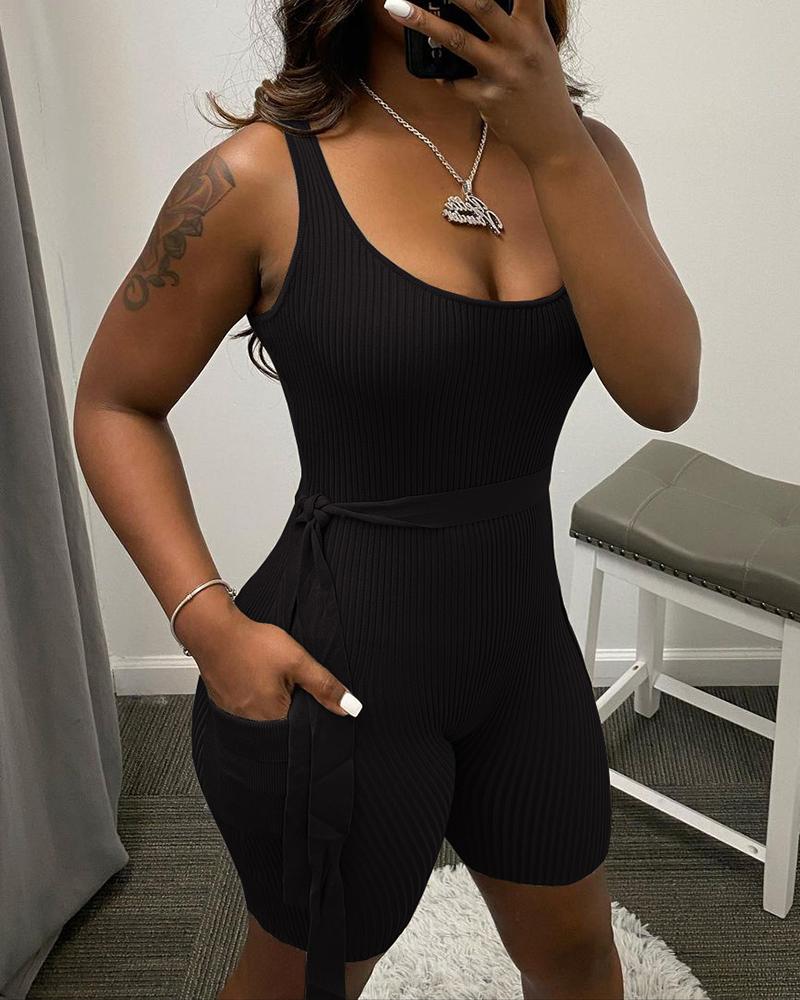 

Plain Pit Short Sleeve Bodycon Rompers, Black
