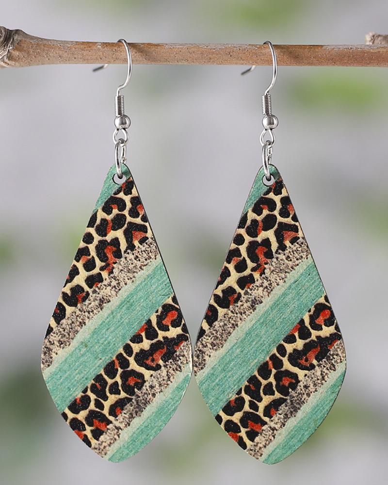

1Pair Contrast Leopard Water Drop Hook Earrings, Multicolor