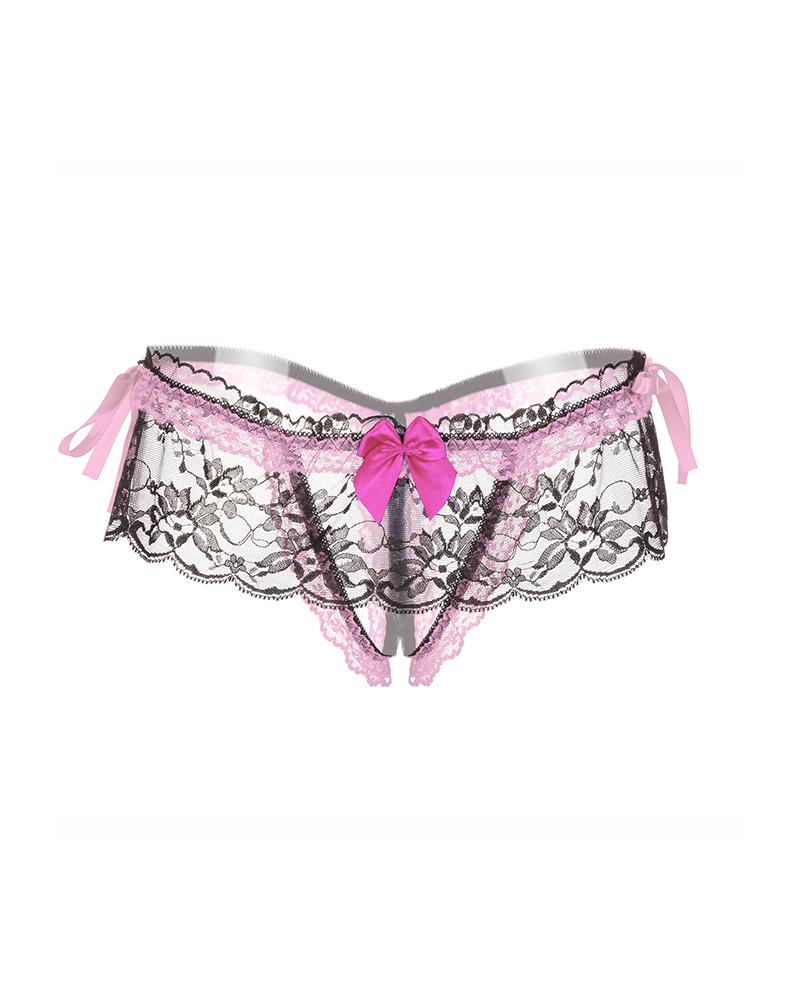 

Lace Bowknot Tied Detail Thong, Pink