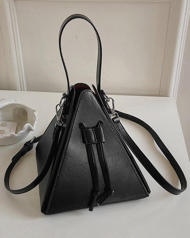 

Drawstring Triangle-Shaped Handbag Fashionable Crossbody Bag, Black