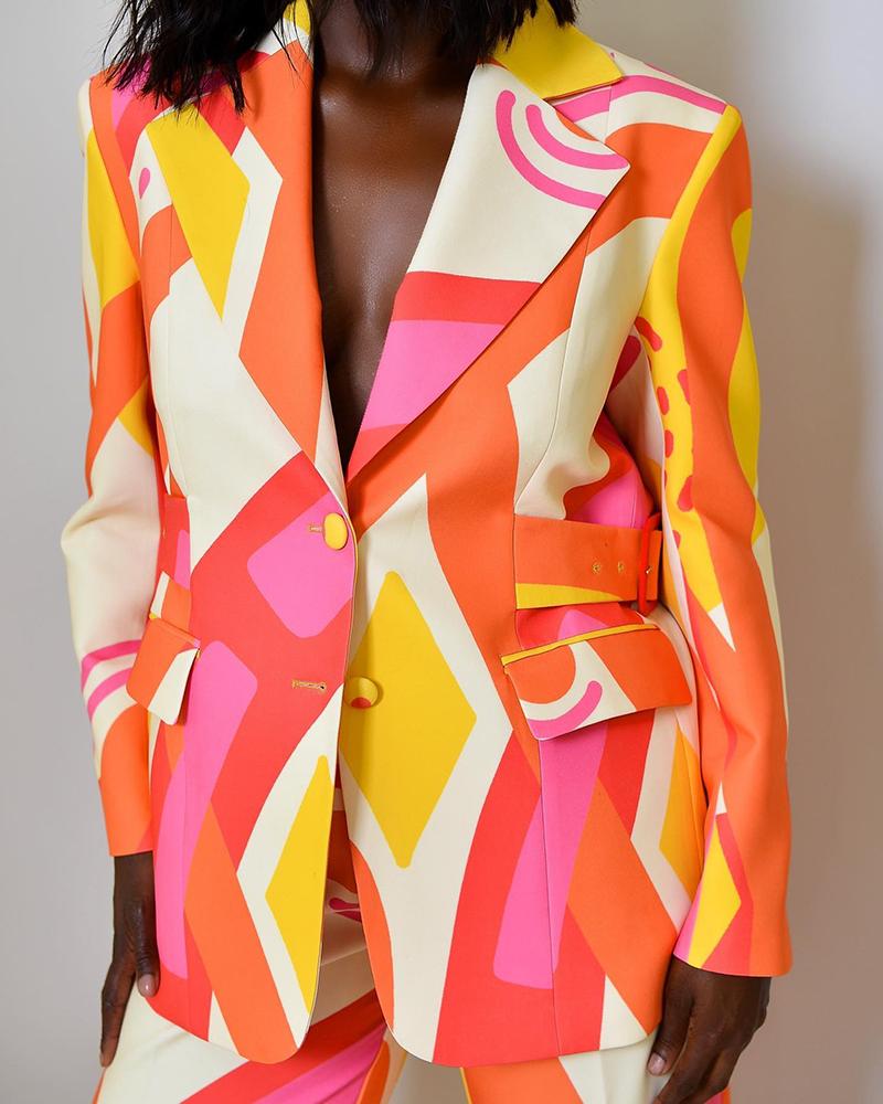 

All Over Print Long Sleeve Blazer Coat, Orange