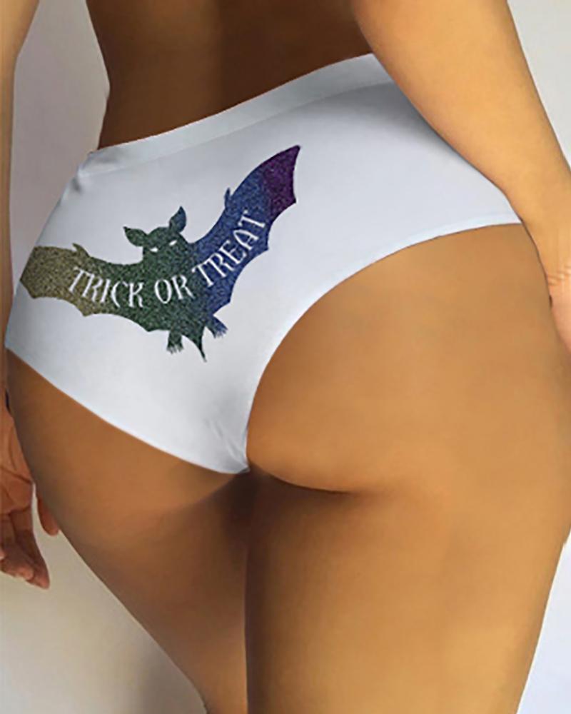 

Halloween Skinny Bat Letter Print High Waist Panty, White