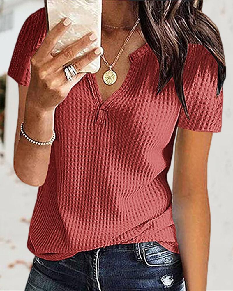 

Plain Short Sleeve Knit T-Shirt, Red