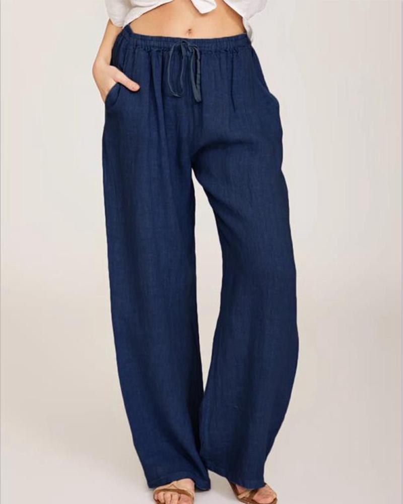 

Elastic Waist Straight Leg Pants, Dark blue