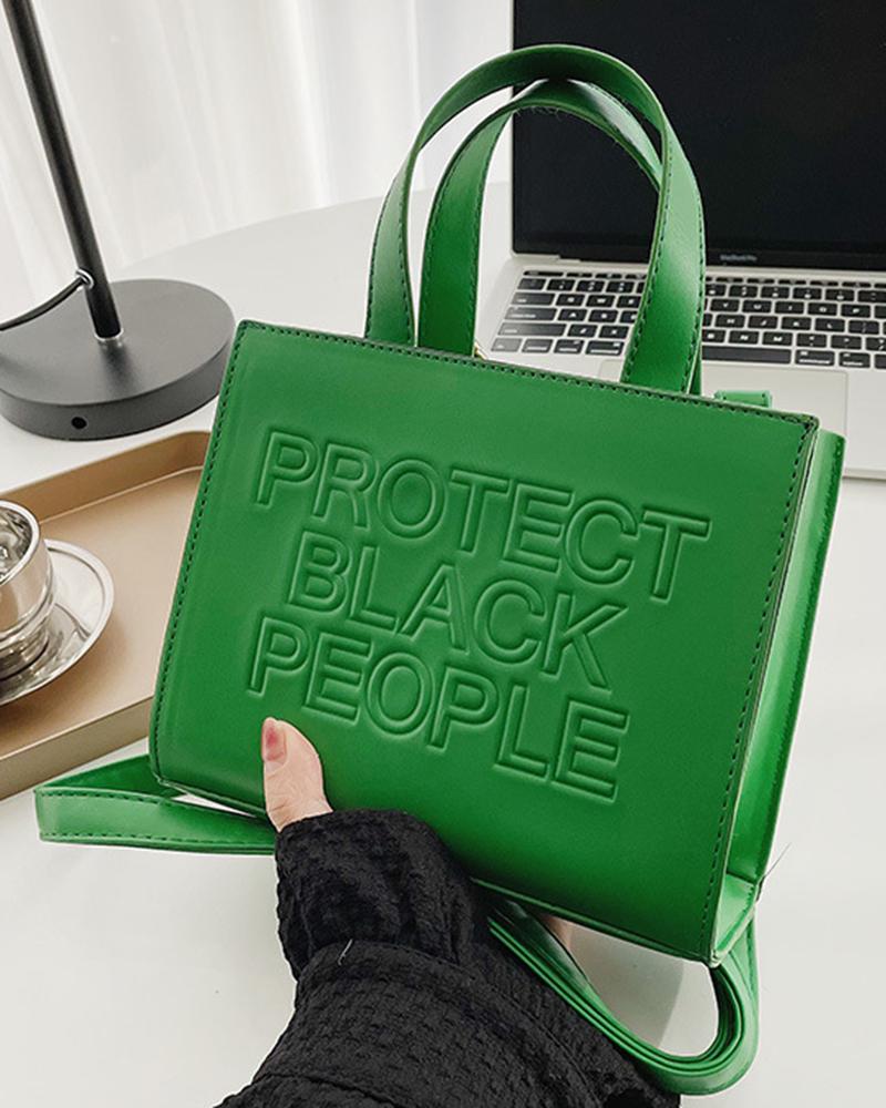 

Letter Embossed Top Handle Crossbody Tote Bag, Green