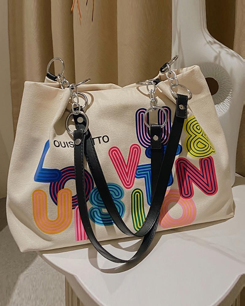 

Letter Print Canvas Tote Bags, White