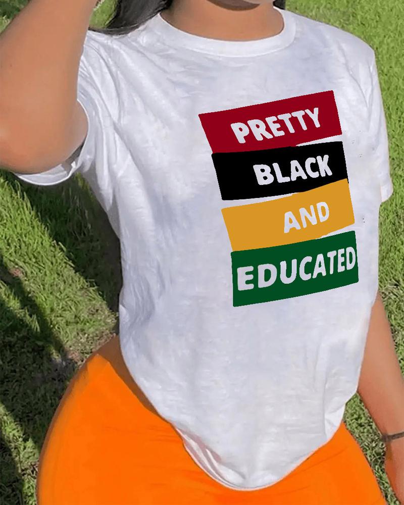 

Plus Size Letter Print Short Sleeve Casual T-shirt, White