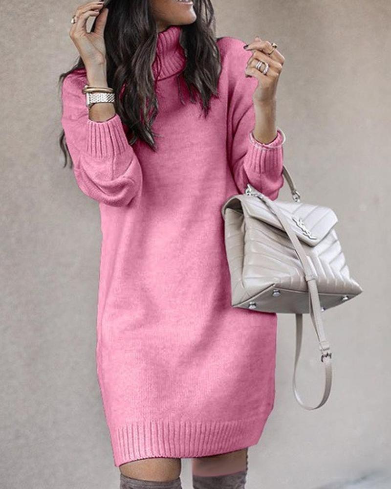 

Long Sleeve Turtleneck Knit Sweater, Pink