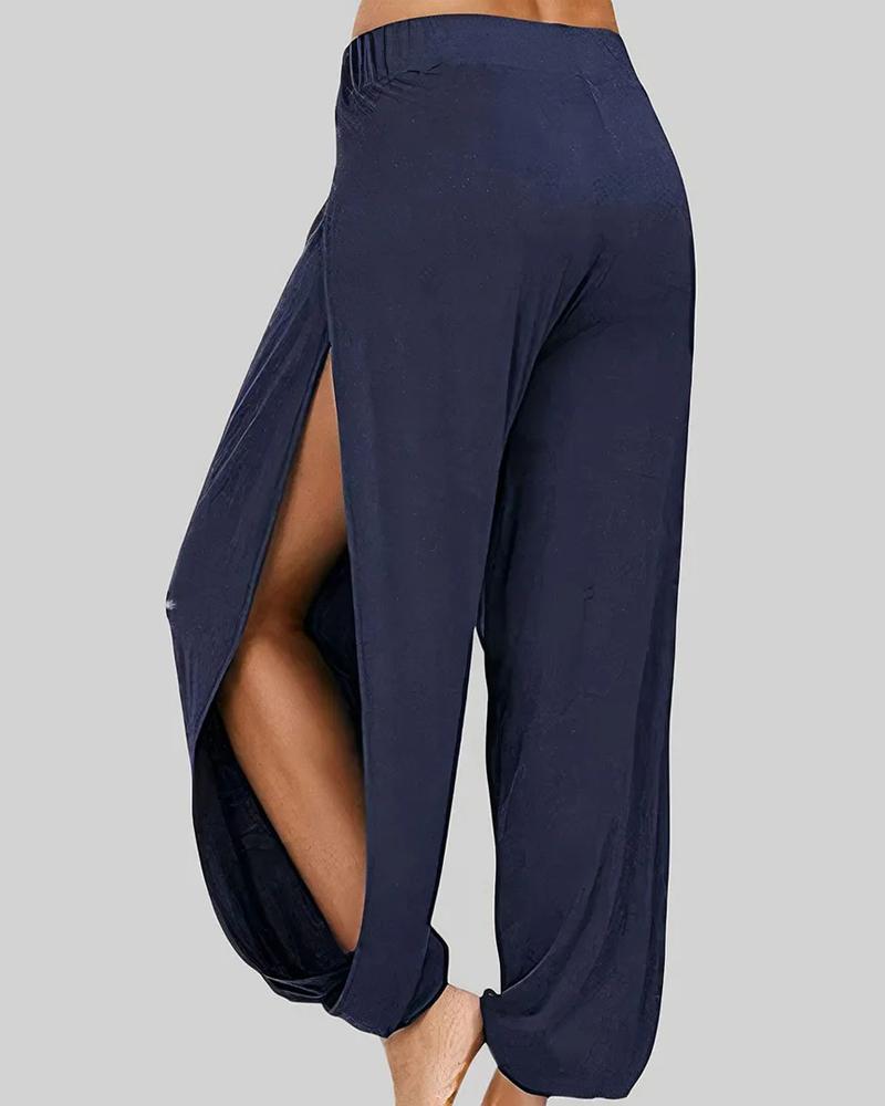

Side Slit Cuffed Harem Pants, Dark blue