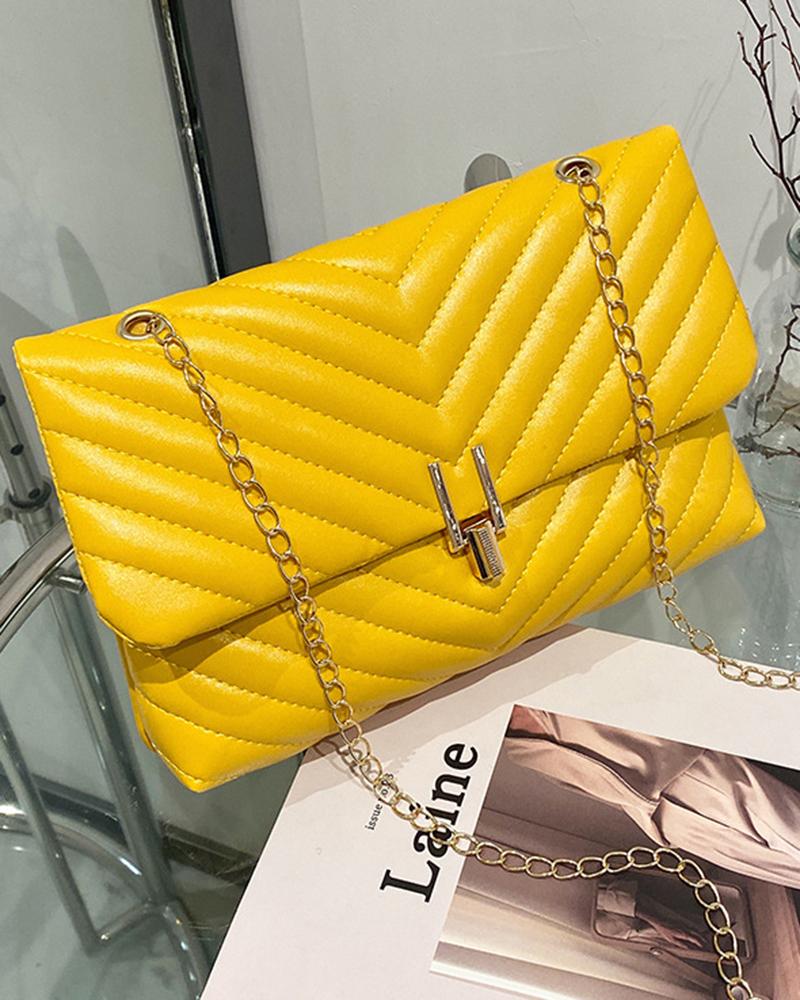 

Quilted Chervon Flap Square Crossbody Bag Evening Clutch, Yellow