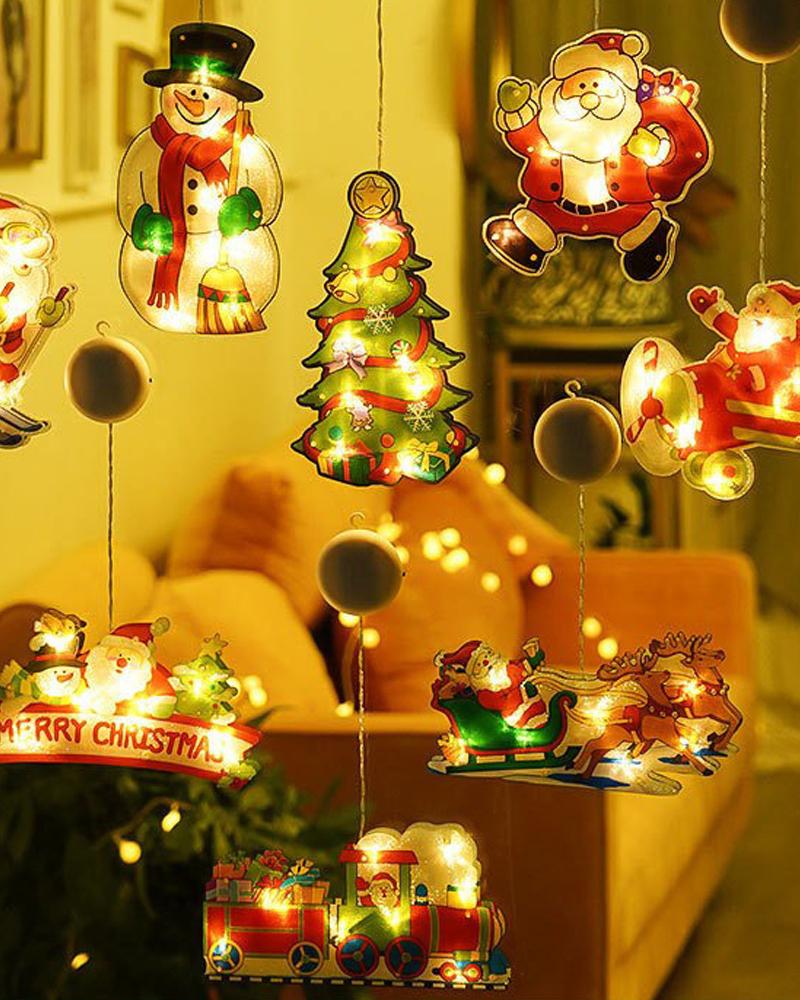

Christmas Window Lights Decorations Battery Powered Merry Christmas LED Sucker Hanging Lamp Fireplace Indoor Outdoor Home Decor Ornaments, Style1