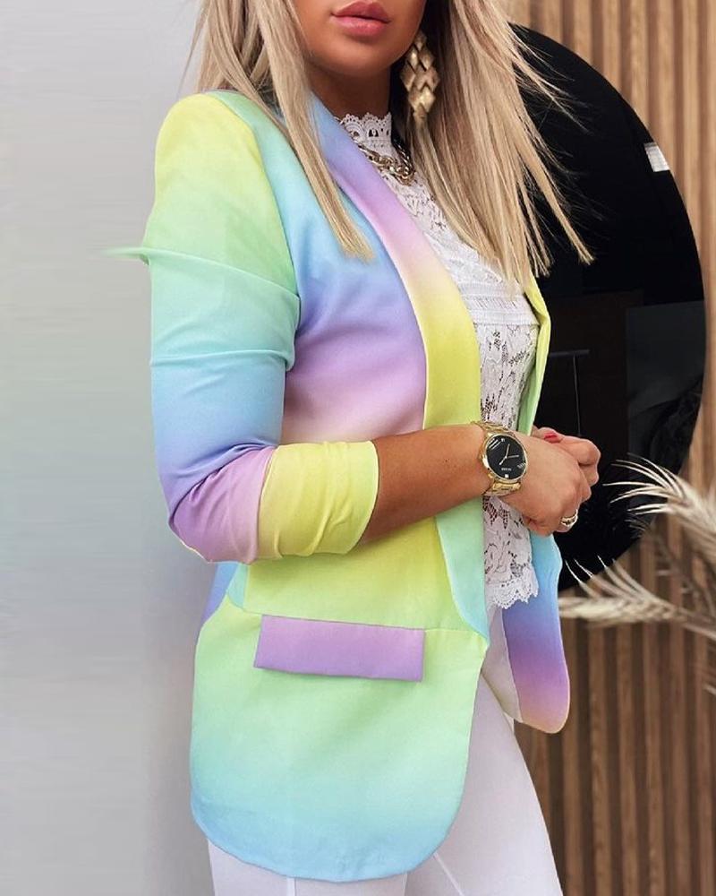

Ombre Colorblock Long Sleeve Blazer Coat, Yellow