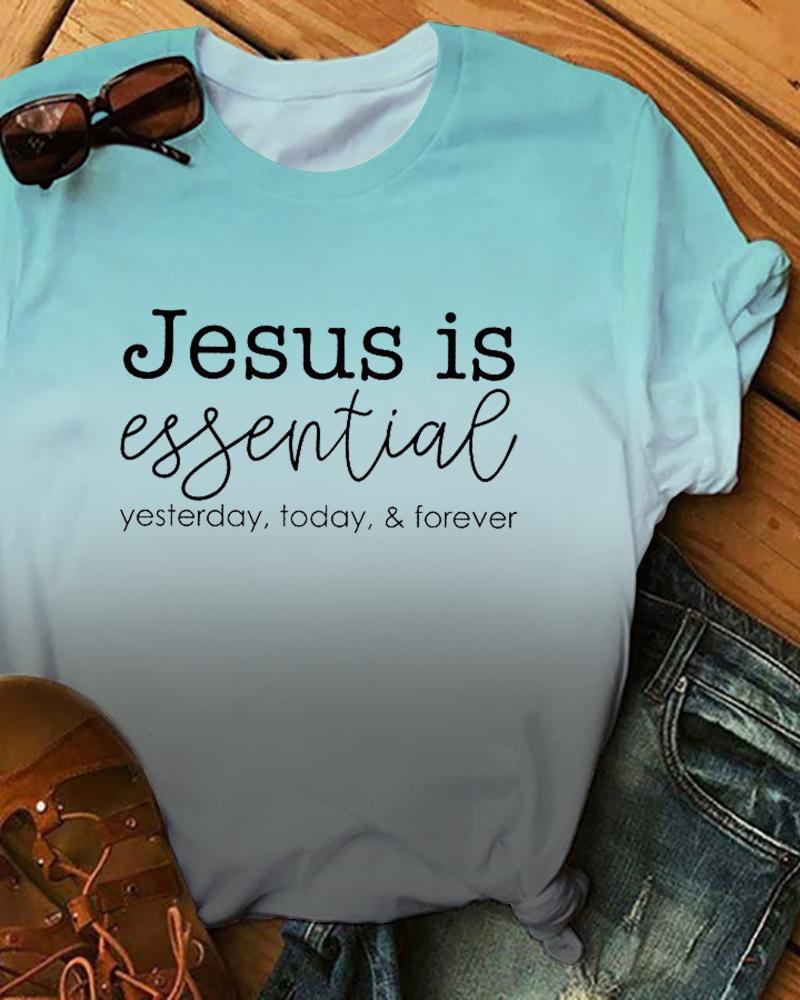 

Ombre Letter Print Short Sleeve Casual T-Shirt, Multicolor
