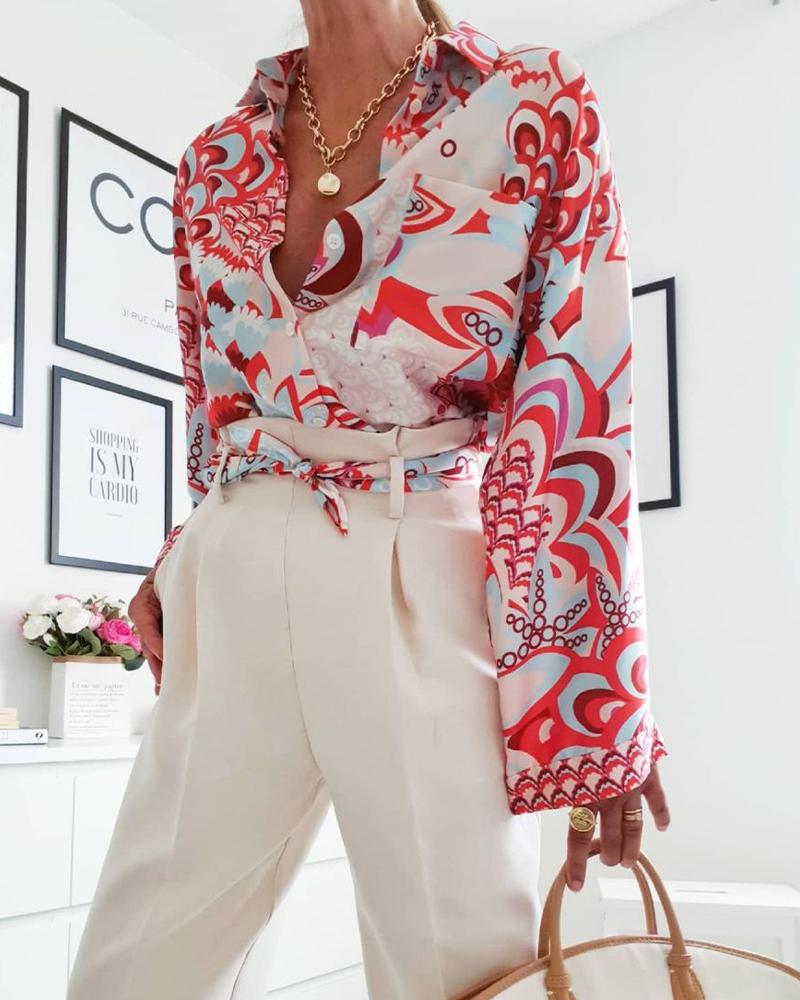 

All Over Print With Floral Long Sleeve Shirts, Hot pink
