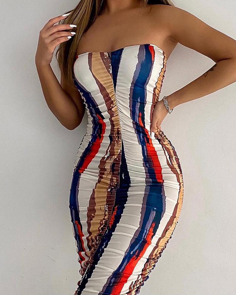 

Bandeau Ruched Abstract Print Dress, Multicolor