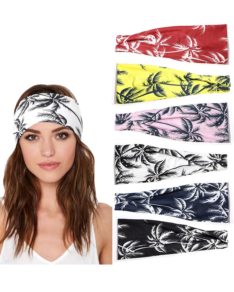 

1pc Coconut Tree Print Ruched Yoga Sports Headband, White