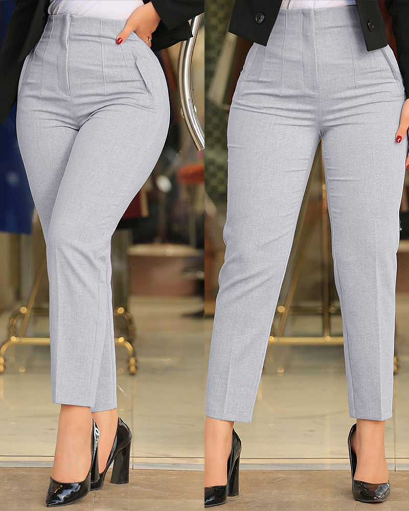 

High Waist Cropped Work Pants, Light gray