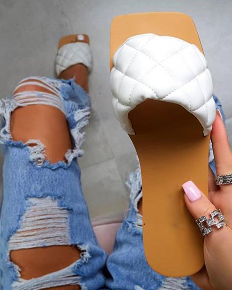 

Square Toe Slide Sandals, White