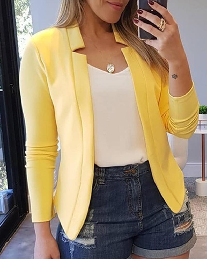 

Cutout Design Long Sleeve Blazer Coat, Yellow