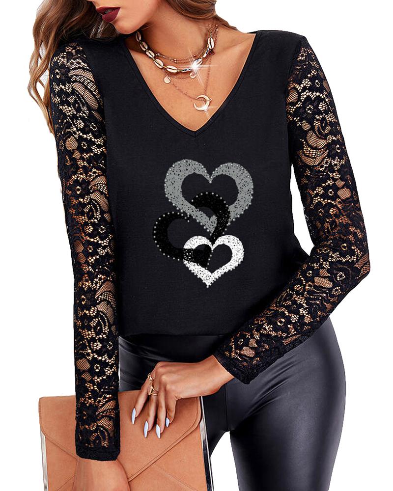 

Valentine' Day V Neck Crochet Lace Casual Top, Style3