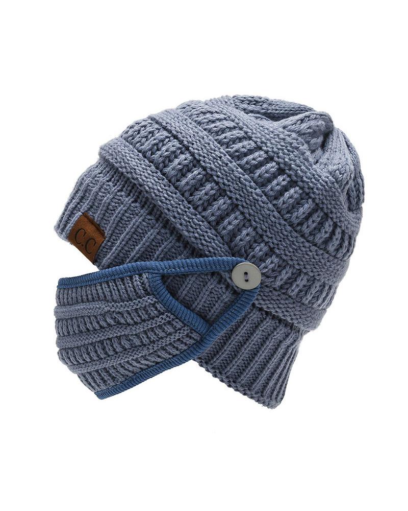 

2PCS Winter Knitted Beanie Face Mask Set, Gray