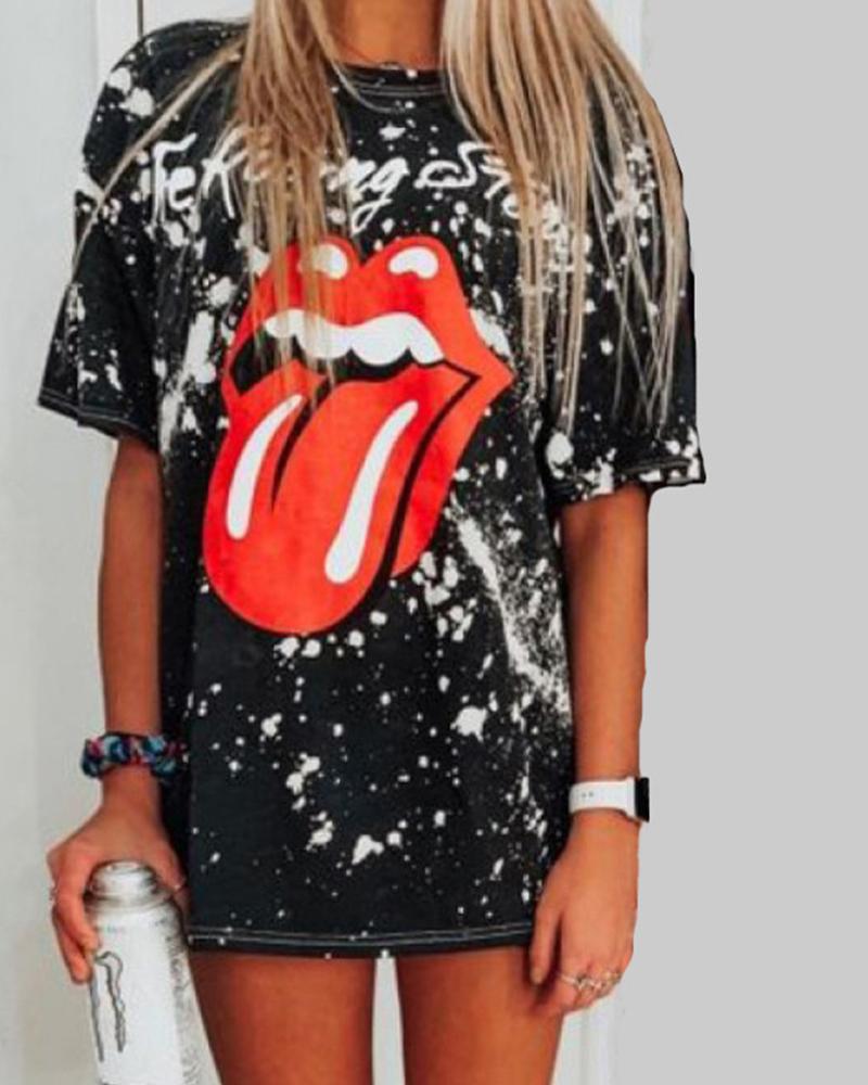 

Splatter Paint Lip Print T-Shirt, Black