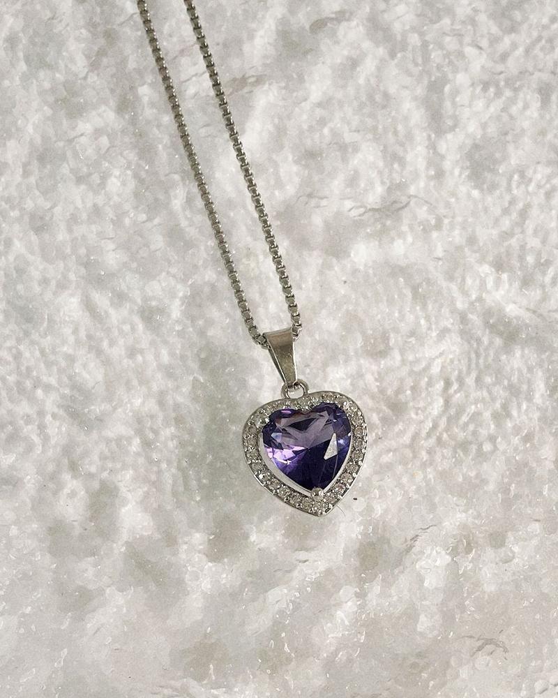 

Gem Stone Heart Shaped Pendant Necklace, Purple