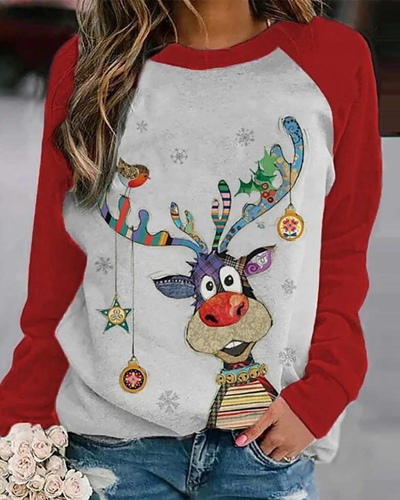 

Christmas Animal Print Long Sleeve Top, Style1