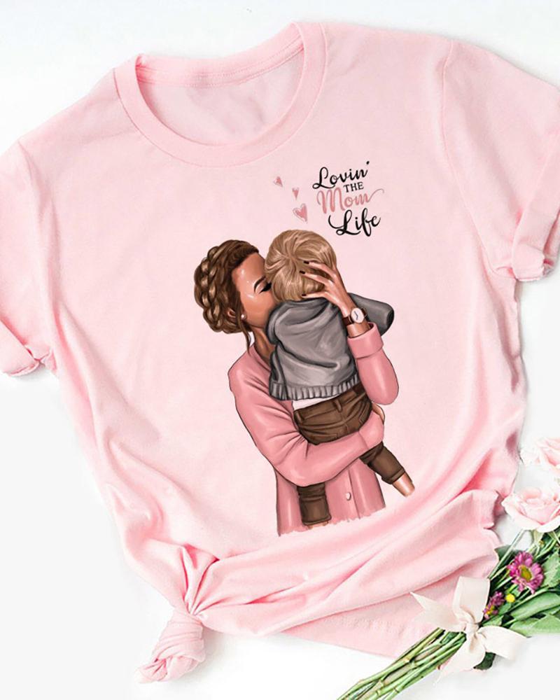 

Mother's Day Short Sleeve Letter Graphic Print T-shirt, Style3
