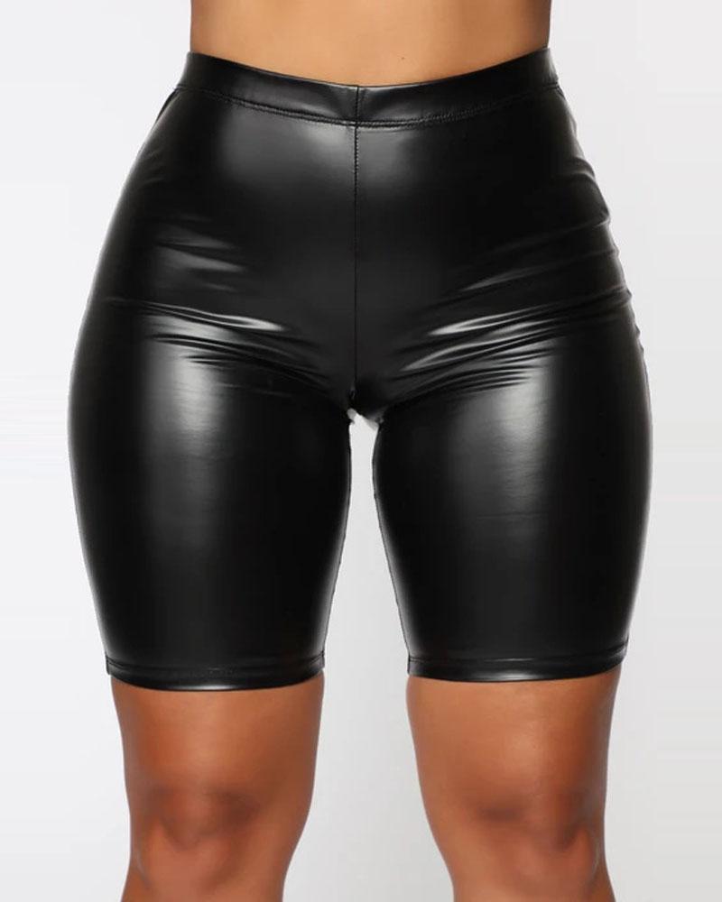 

PU Leather High Waist Shorts, Black