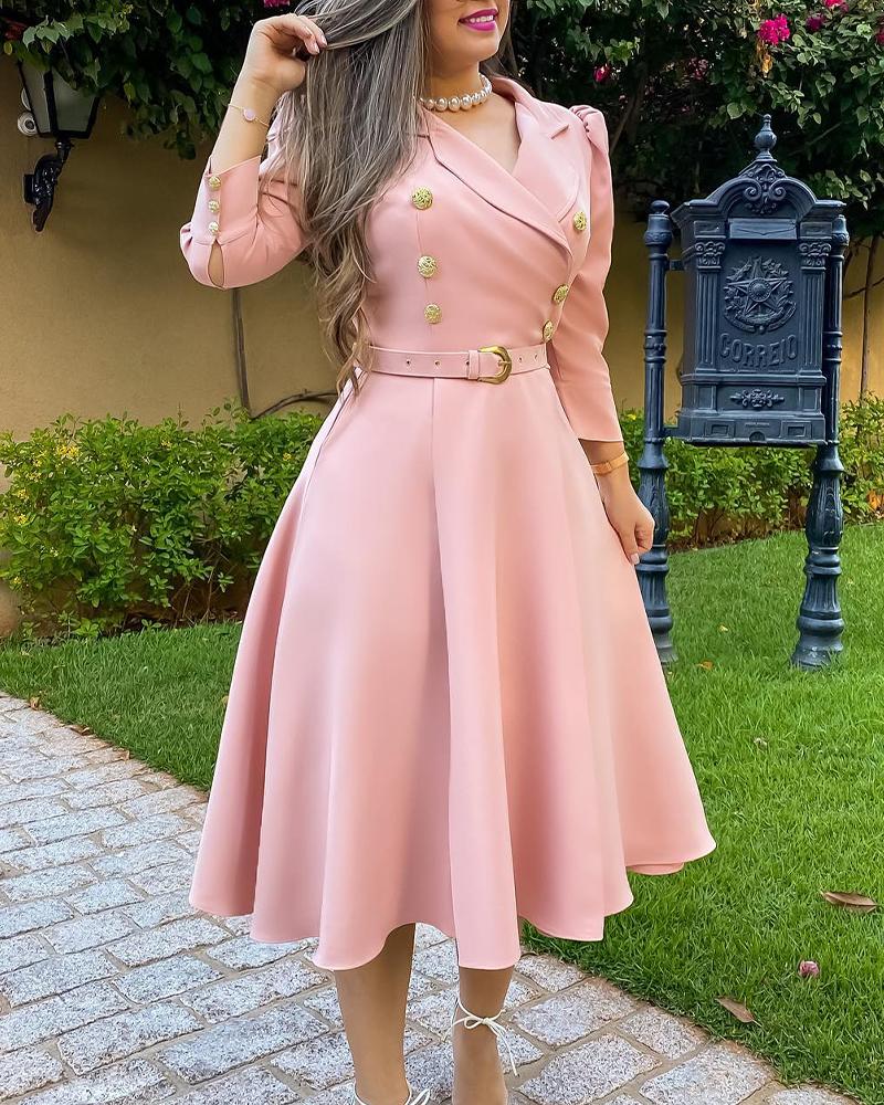 

Puff Sleeve Double Breasted Belted Blazer Dress, Pink